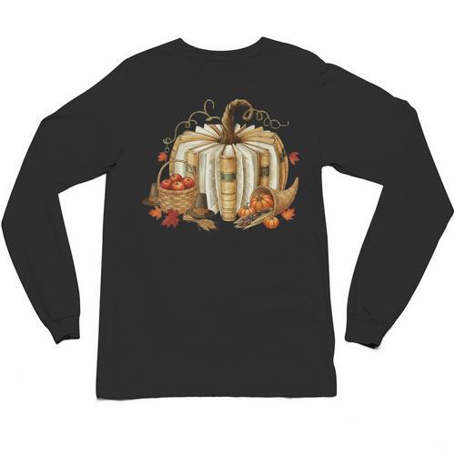 Teacher Book Pumpkin Fall Reading Thanksgiving Autumn Unisex Long Sleeve T-Shirt - Bookorys DE