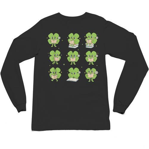 Teacher Reading Shamrock St Patrick’s Day Book Lover Kids Unisex Long Sleeve T-Shirt - Bookorys