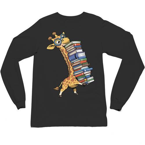 Teacher Shirt Giraffe Holding Books Bookworm Librarian Unisex Long Sleeve T-Shirt - Bookorys DE