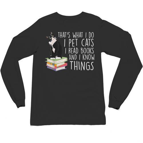 That's What I Do I Pet Cat I Read Books Tuxedo Cat Bookworm Unisex Long Sleeve T-Shirt - Bookorys AU