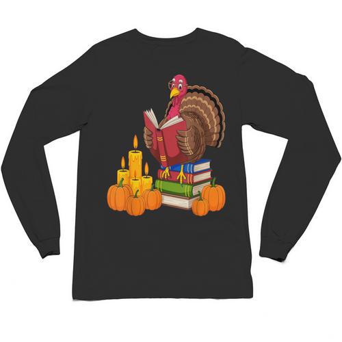 Turkey Reading Books Fall Thanksgiving Teacher Book Unisex Long Sleeve T-Shirt - Bookorys
