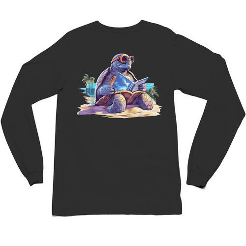 Turtle Wearing Sunglasses Reading A Book On The Beach Summer Unisex Long Sleeve T-Shirt - Bookorys DE