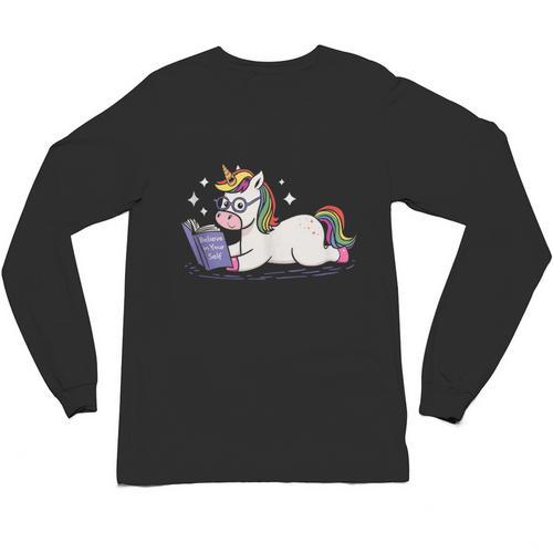 Unicorn Bookworm Believe In Yourself Cute And Inspirational Unisex Long Sleeve T-Shirt - Bookorys CA