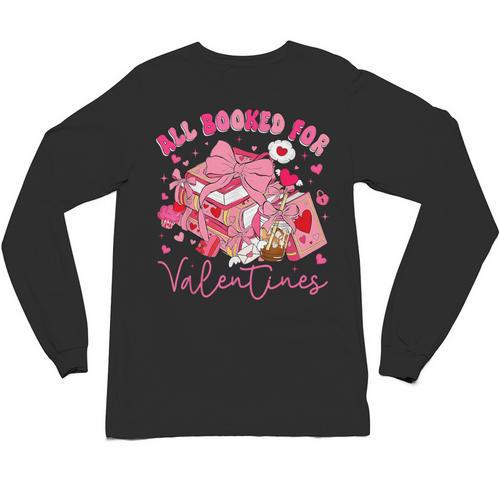 Valentine All Booked Book Coffee Coquette Bow Girl Women Unisex Long Sleeve T-Shirt - Bookorys DE