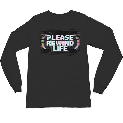 VHS Tape Rewind Glitch 90s Retro Nostalgia Please Rewind Unisex Long Sleeve T-Shirt - Figerry