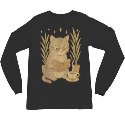 Vintage Cat Reading Book Lover Retro Kitten Cottagecore Unisex Long Sleeve T-Shirt - Bookorys AU