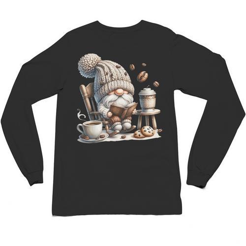 Vintage Cute Gnome Reading Book Coffee Cute Gnome Graphic Unisex Long Sleeve T-Shirt - Bookorys AU