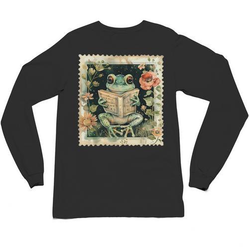 Vintage Frog Reading Book Bookish Cottagecore Unisex Long Sleeve T-Shirt - Bookorys