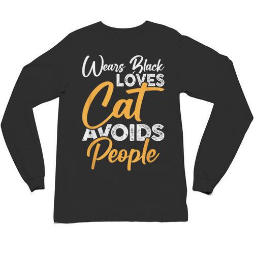 Wears Loves Cats Avoids People I Introvert Unisex Long Sleeve T-Shirt - Raresse