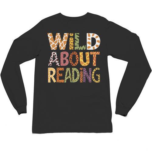 Wild About Reading Book Animal Children's Book Lover Teacher Unisex Long Sleeve T-Shirt - Bookorys