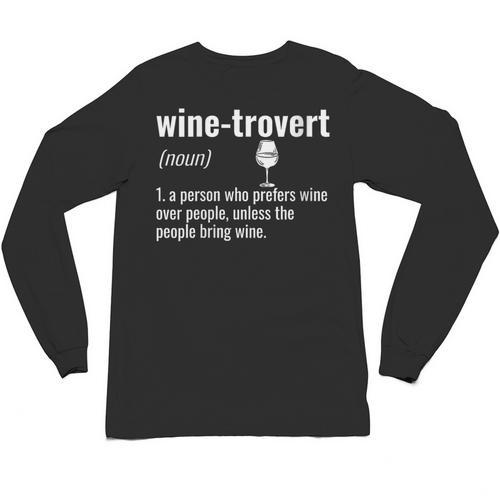 Wine-Trovert Wine Humor Definition Introvert Unisex Long Sleeve T-Shirt - Raresse