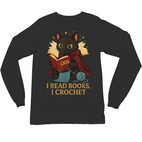 Wizard Cat Reading a Book While Crocheting Unisex Long Sleeve T-Shirt - Bookorys AU