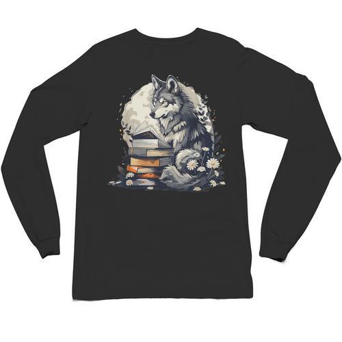 Wolf Reading Book Librarian Library Wolves Unisex Long Sleeve T-Shirt - Bookorys DE
