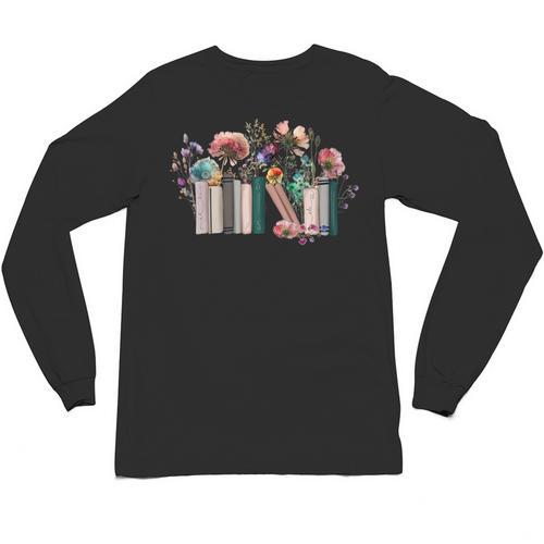 Women Book Lover Shirt Wildflowers Cottagecore Flowers Book Unisex Long Sleeve T-Shirt - Bookorys AU