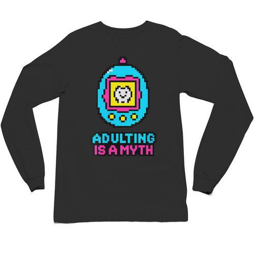 Women's Adulting Is A Myth Retro Pixel Pet Nostalgia Millennials Unisex Long Sleeve T-Shirt - Figerry