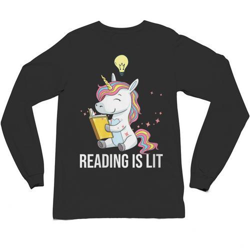 Women's Reading Is Lit Unicorn Library English Teacher Book Lover Unisex Long Sleeve T-Shirt - Bookorys DE