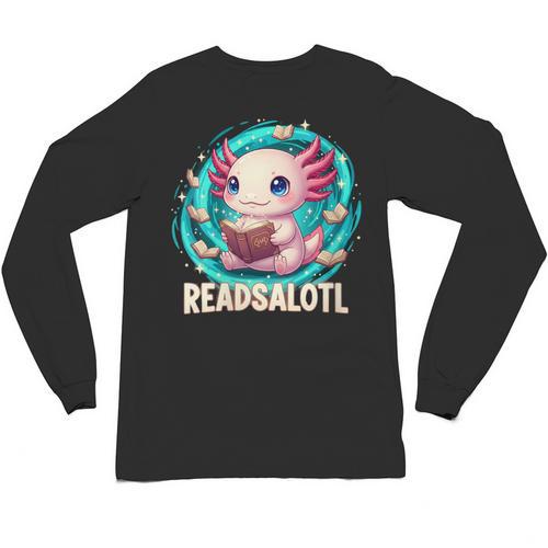 Women's Readsolotl Kawaii Axolotl Reading Book Lover Unisex Long Sleeve T-Shirt - Bookorys