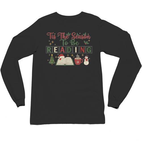 Xmas Books Tis The Season To Be Reading Book Lover Unisex Long Sleeve T-Shirt - Bookorys DE