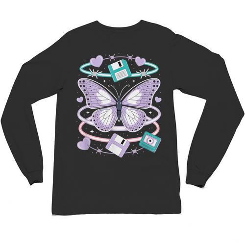 Y2K Butterfly Floppy Disk Art Digital Nostalgia Unisex Long Sleeve T-Shirt - Figerry