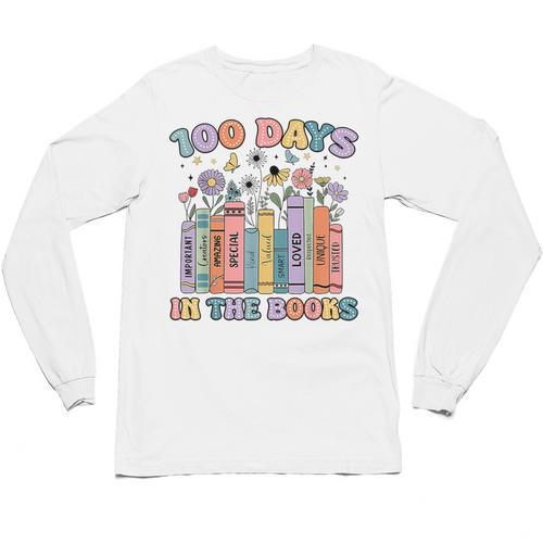 100 Days In The Books Reading Teacher 100th Day Of School Unisex Long Sleeve T-Shirt - Bookorys CA