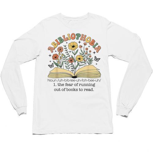 Abibliophobia Wildflower Reading Bookworm Book Reader Unisex Long Sleeve T-Shirt - Bookorys CA