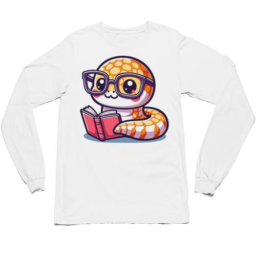 Adorable Book Lover Rattlesnake With Reading Glasses Cute Unisex Long Sleeve T-Shirt - Bookorys DE