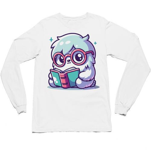 Adorable Book Lover Yeti With Reading Glasses Cute Unisex Long Sleeve T-Shirt - Bookorys