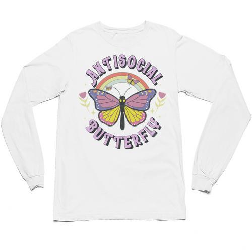 Antisocial Butterfly Groovy t For Introvert Men Women Girls Unisex Long Sleeve T-Shirt - Raresse