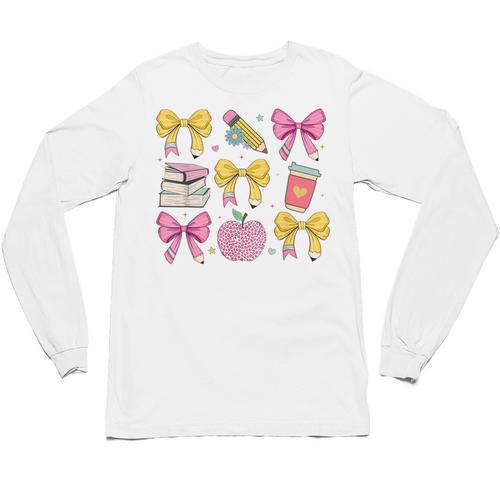 Apple Coquette Bow Books First Day Of School Back To School Unisex Long Sleeve T-Shirt - Bookorys DE