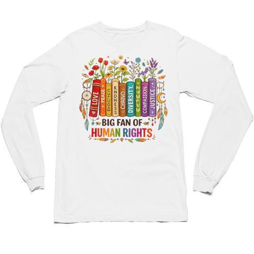 Boho Floral Book Big Fan Of Human Rights Liberal Protest Unisex Long Sleeve T-Shirt - Bookorys