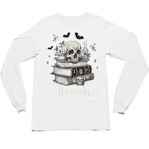Boo Skeleton Skull Books Halloween Women School Teacher Kid Premium Unisex Long Sleeve T-Shirt - Bookorys DE