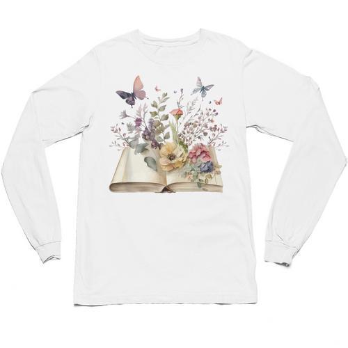 Book Flowers And Butterfly Beautiful Reading Reader Graphic Unisex Long Sleeve T-Shirt - Bookorys