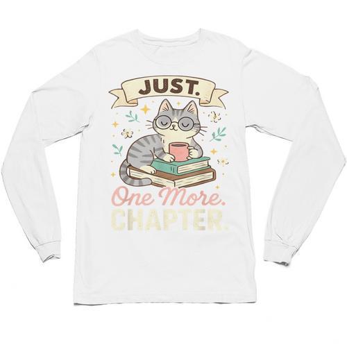 Book Lover Cute Cat Coffee Just 1 More Chapter Cozy Reading Unisex Long Sleeve T-Shirt - Bookorys AU