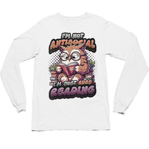 Book Lover Owl Reading Books Introvert Bookworm Unisex Long Sleeve T-Shirt - Raresse