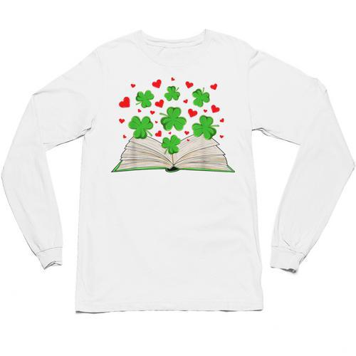 Book With Shamrocks Librarian Saint Patrick's Day Kids Unisex Long Sleeve T-Shirt - Bookorys DE