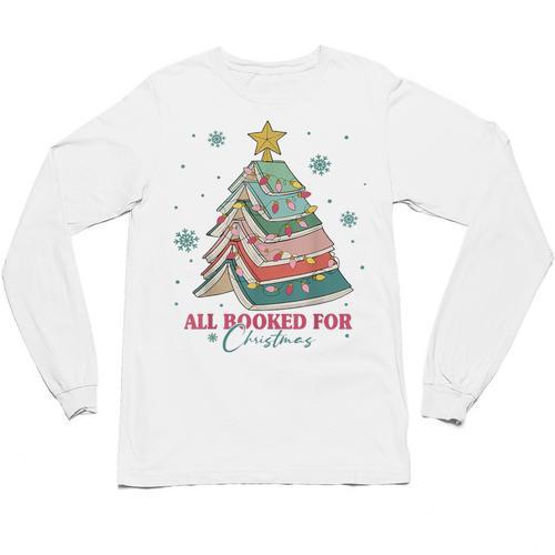 All Booked For Christmas Book Christmas Tree Lights Bookish Unisex Long Sleeve T-Shirt - Bookorys