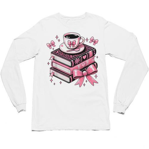 All Booked For Valentine's Teacher Coquette Bow Coffee Book Unisex Long Sleeve T-Shirt - Bookorys CA