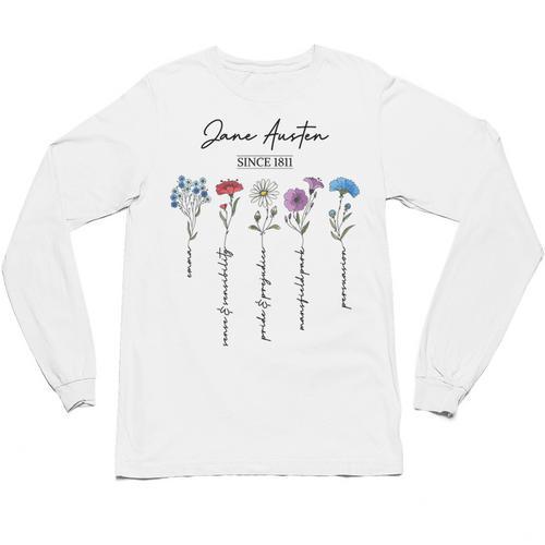 Bookish Feminist Jane Austen Fan Jane Austen Flower Books Unisex Long Sleeve T-Shirt - Bookorys