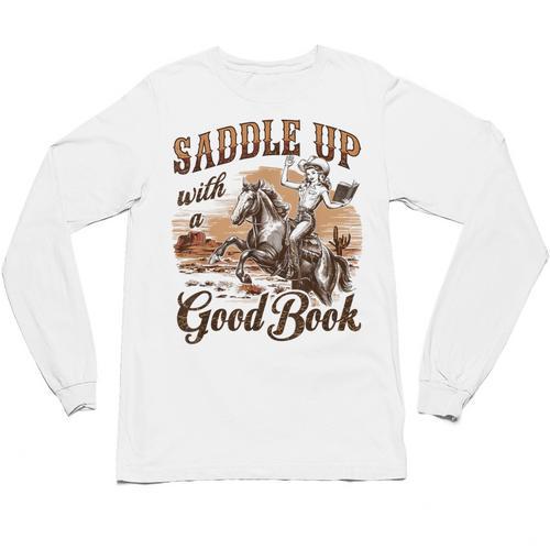 Bookish Retro Western Cowgirl Texas Book Lover Novel Reader Unisex Long Sleeve T-Shirt - Bookorys DE