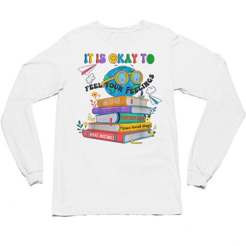 Books It's Okay To Be Kind Yellow Mental Health Day Kids Unisex Long Sleeve T-Shirt - Bookorys DE