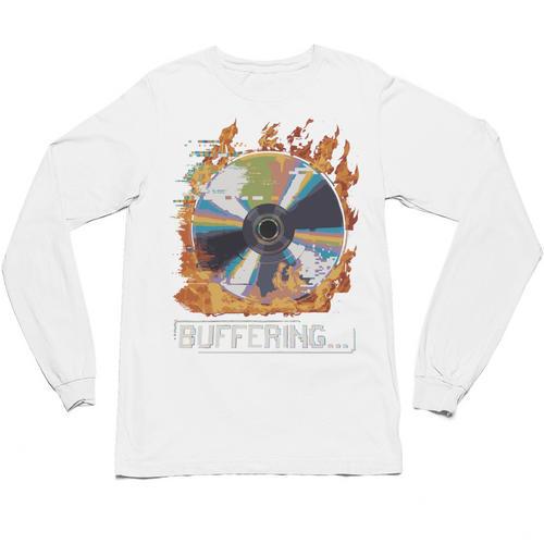 Buffering Glitched CD On Fire 2000s Nostalgia Unisex Long Sleeve T-Shirt - Figerry