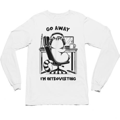 Cat With Coffee On Computer Go Away I'm Introverting Unisex Long Sleeve T-Shirt - Raresse