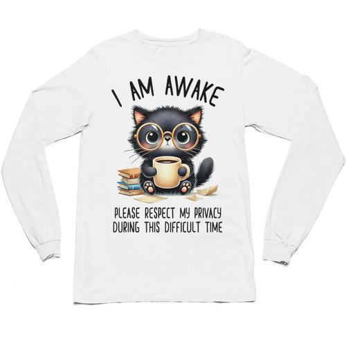 Cat Glasses Coffe Books I Am Awake Please Respect My Privacy Unisex Long Sleeve T-Shirt - Bookorys AU