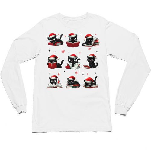 Cat Reading Books Lover Christmas Cat Lover Xmas Unisex Long Sleeve T-Shirt - Bookorys AU