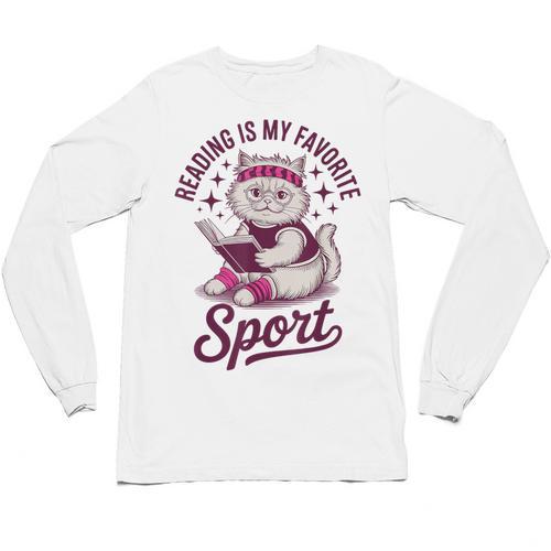 Cat Reading Is My Favorite Sport Retro Book Lover Unisex Long Sleeve T-Shirt - Bookorys AU