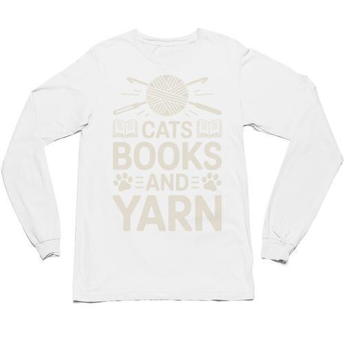 Cats Books And Yarn Crocheter Crocheting Unisex Long Sleeve T-Shirt - Bookorys