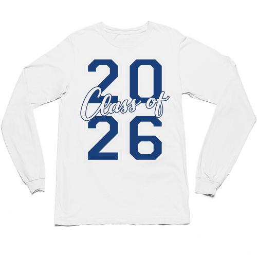 Class Of 2026 Graduation Varsity Navy Blue Letters Premium Tri-Blend Unisex Long Sleeve T-Shirt - Best Gift Smart