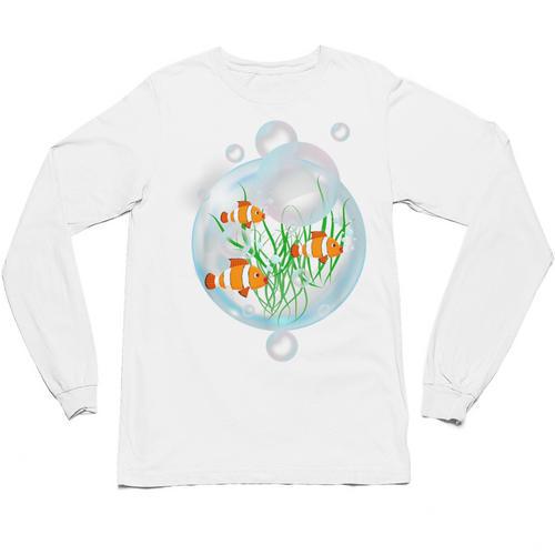 Clownfish Anemonefish Bubbles Water Frutiger Aero Y2K Style Unisex Long Sleeve T-Shirt - Figerry
