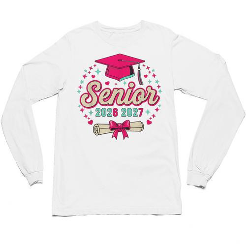 Coquette Pink Bow Senior 2026 2027 Graduation Unisex Long Sleeve T-Shirt - Best Gift Smart