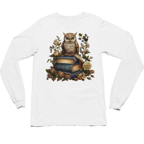 Cottagecore Aesthetic Floral Owl Books Unisex Long Sleeve T-Shirt - Bookorys DE